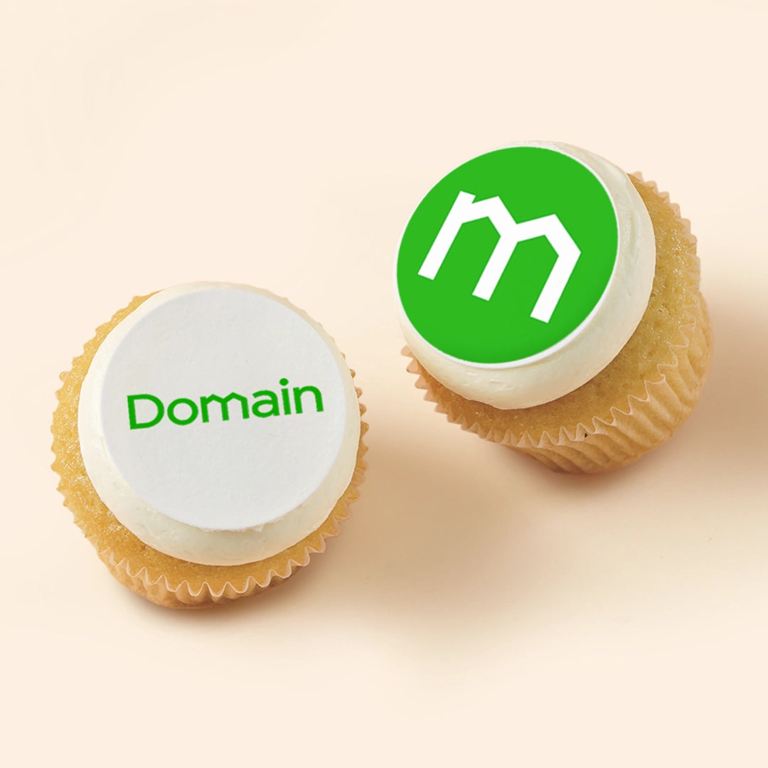 Branded cupcakes with edible logo for business promotions Melbourne. Order online for Melbourne delivery.