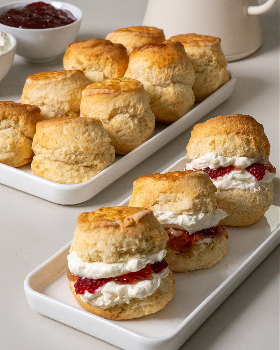 Scones for morning tea. Perfect for Corporate catering and catering meetings. Scones with sweet raspberry jam and Chantilly cream. Best scones in Melbourne.