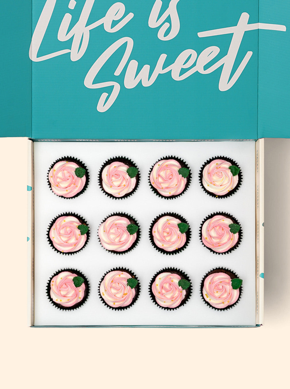 12 Valentine's Day Rose Cupcakes Always and Forever Gift box - (V)