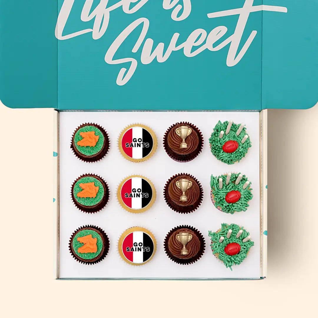 12 x GO SAINTS Footy Cupcake Gift Box