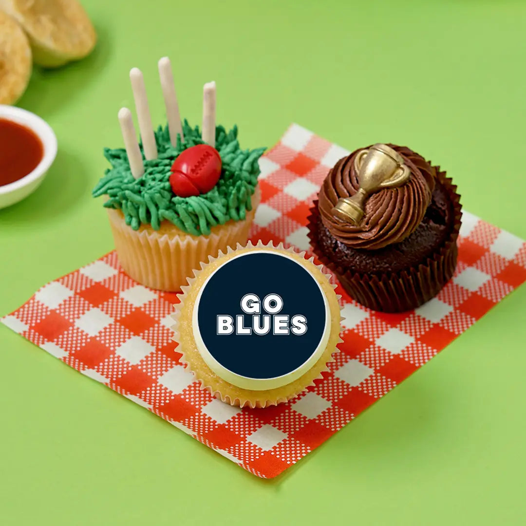 12 x GO BLUES Footy Cupcake Gift Box