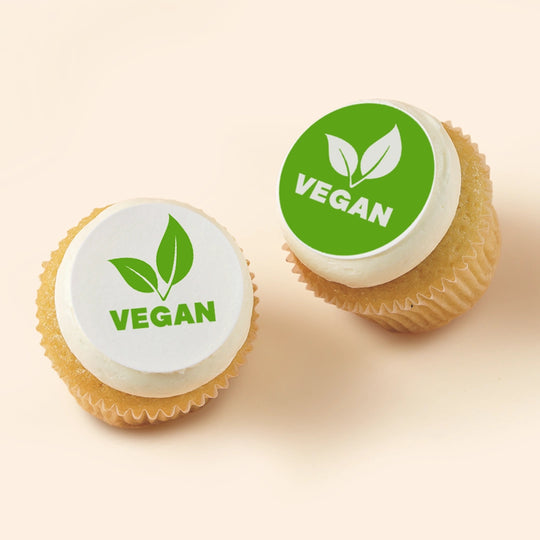 Vegan branded cupcakes with edible logo for celebrations and corporate gifting