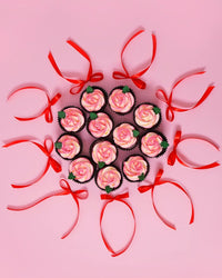12 Valentine's Day Rose Cupcakes Always and Forever Gift box - (V)