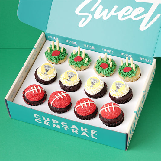 Get in the spirit of the Footy finals and cheer on your team with our AFL-themed cupcakes! Containing 3 footy inspired chocolate and vanilla cupcakes, this is the perfect sweet treat to enjoy with family and friends.