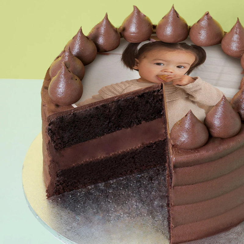 Personalised cake with custom photo image. Vegan and Gluten free photo cake.