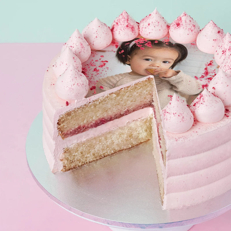 Raspberry White Chocolate Custom image cake for kids parties or with corporate company logo.