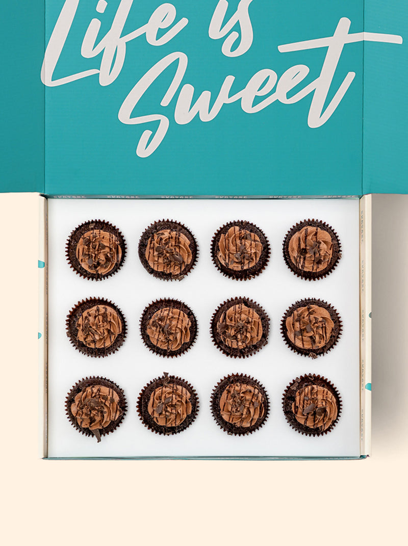 Chocolate cupcake gift box with rich chocolate frosting available for delivery Melbourne or store pickup