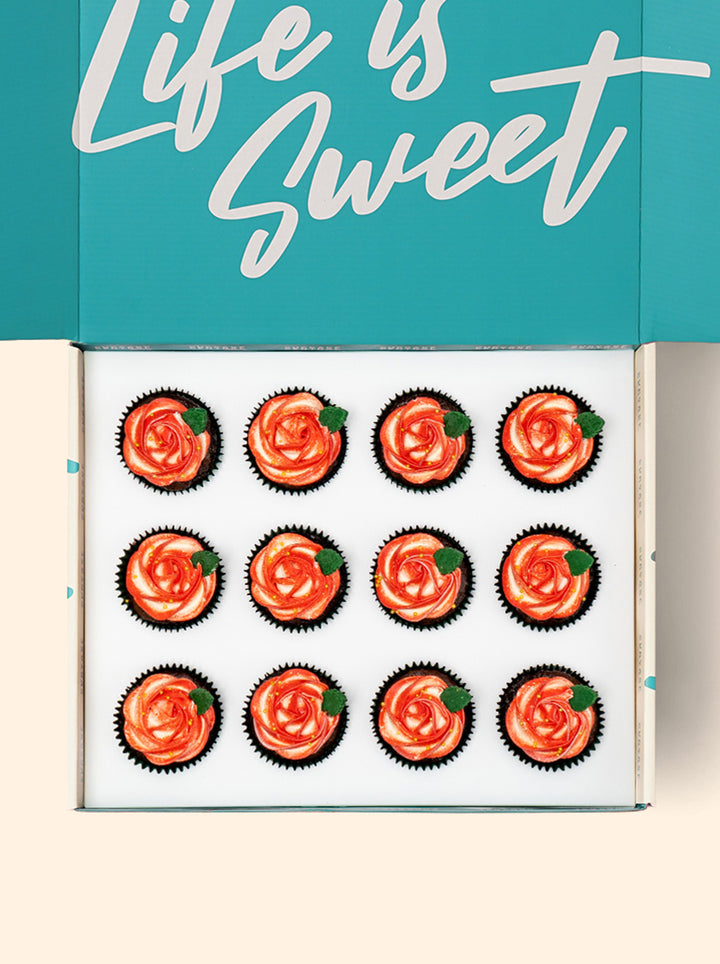 12 Valentine's Day Rose Cupcakes With Love Gift Box - (GF)