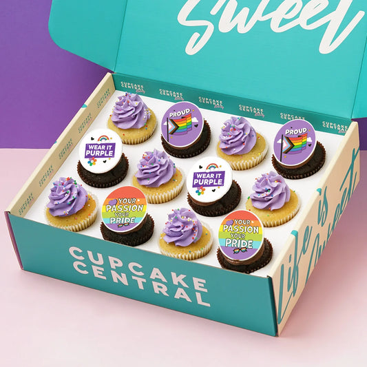 Wear it Purple - 12 Cupcake Gift Box (VEGAN) -  Cupcake Central