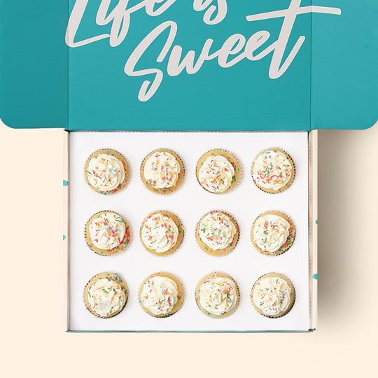 Sprinkled Vanilla Birthday cupcake delivery Melbourne. Cupcake gift box delivery.