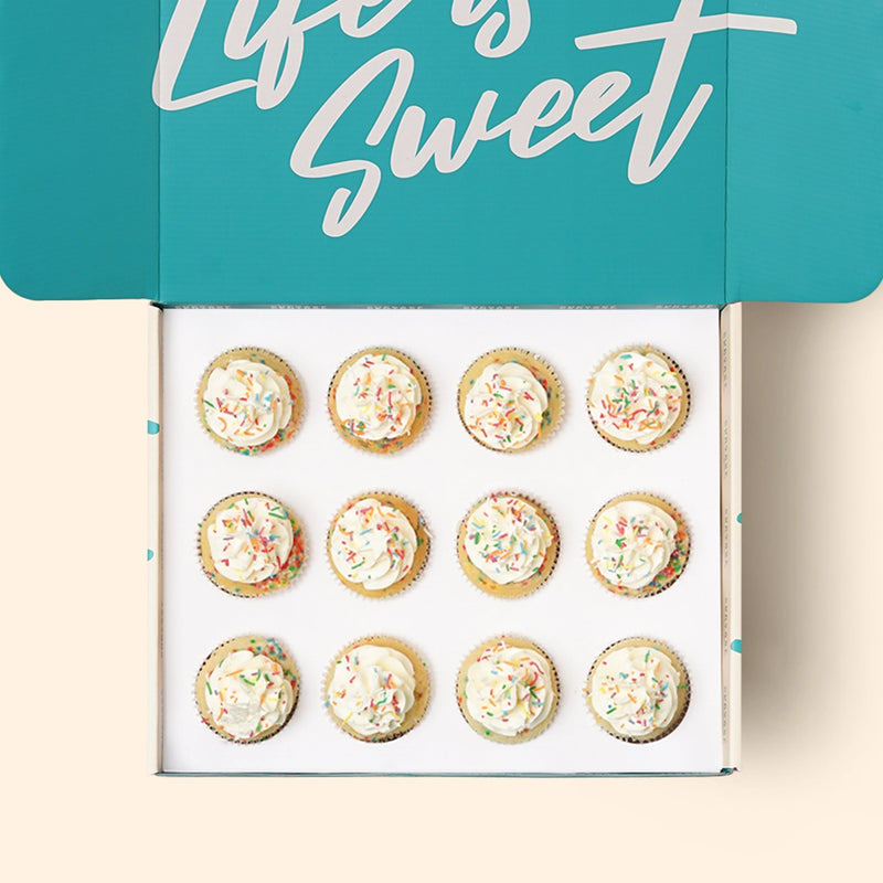 Sprinkled Vanilla Birthday cupcake delivery Melbourne. Cupcake gift box delivery.