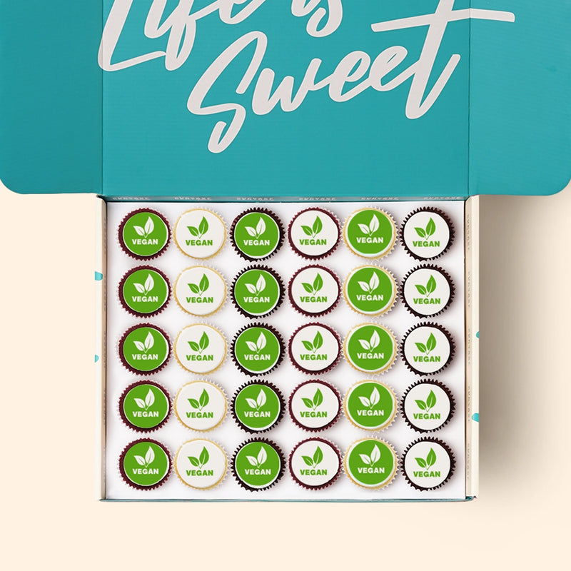 Bite size branded cupcakes with edible logo Melbourne delivery. Add your personalised photo, image or logo.