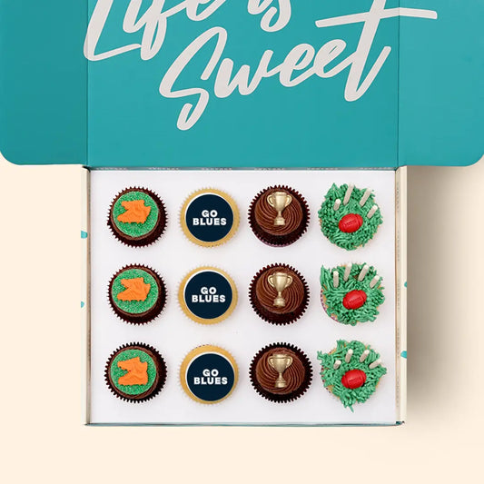 12 x GO BLUES Footy Cupcake Gift Box