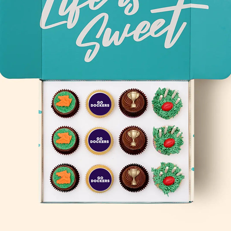 12 x GO DOCKERS Footy Cupcake Gift Box -  Cupcake Central