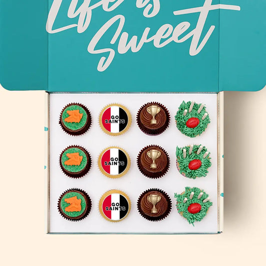 12 x GO SAINTS Footy Cupcake Gift Box