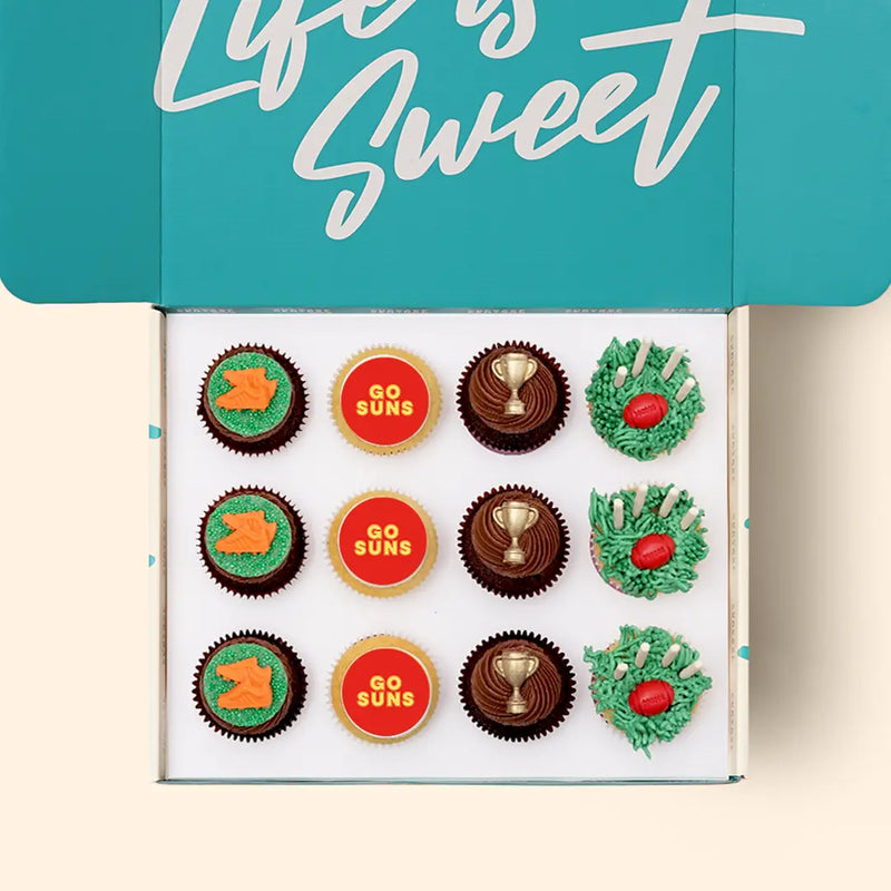 12 x GO SUNS Footy Cupcake Gift Box -  Cupcake Central