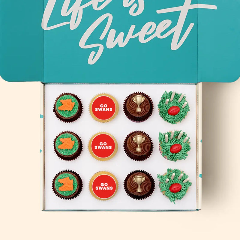 12 x GO SWANS Footy Cupcake Gift Box -  Cupcake Central