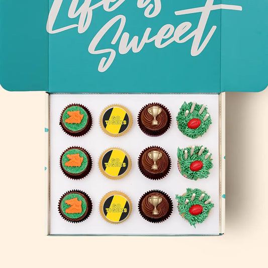 12 x GO TIGERS Footy Cupcake Gift Box