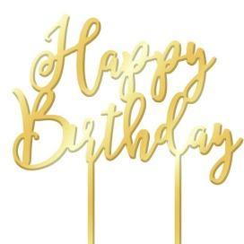 Topper Happy Birthday - Acrylic Gold Mirror -  Cupcake Central