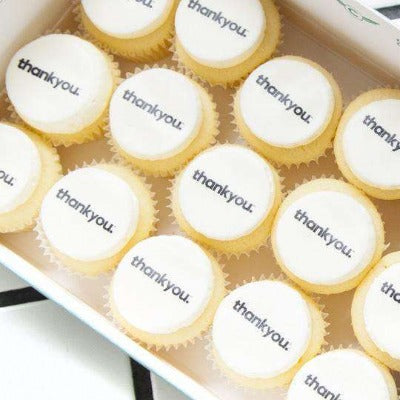Custom edible logo promotional cupcakes Melbourne. The perfect personalised gift for both clients and loved ones. Delivery in and around Melbourne available.